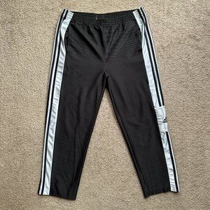 Adidas Joggers Mens Small 34x28 Black White Vtg Fleece Sweatpant Button Ankle